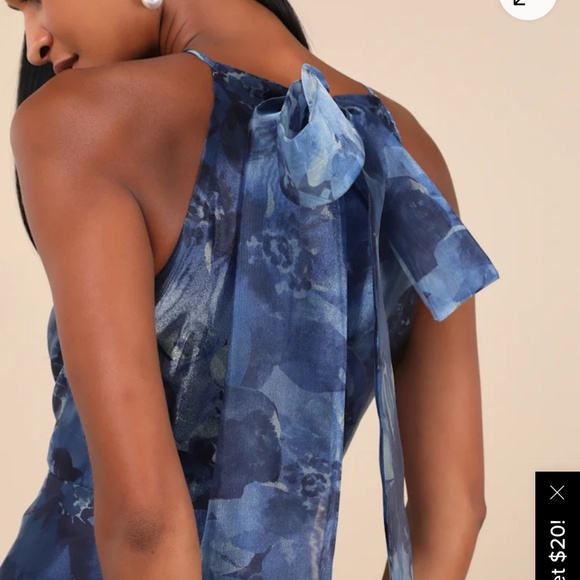 Lulus Admirable Essence Navy Blue Floral Organza Trumpet Midi Dress - Size L - Picture 4 of 4